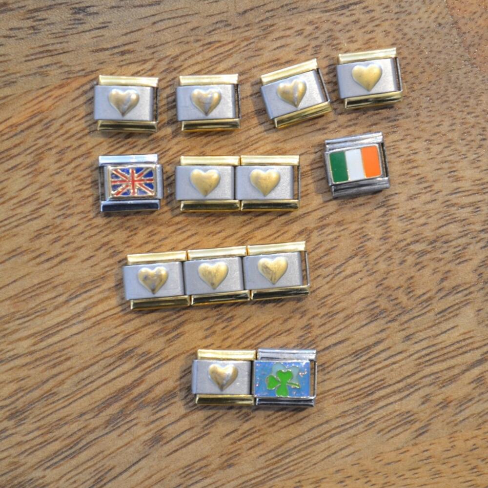 Vintage Italian Charm Bracelet Links Heart Flags